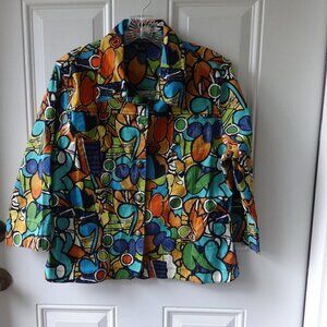 Mirror Image vintage wearable art women's size L jacket, cotton spandex denim